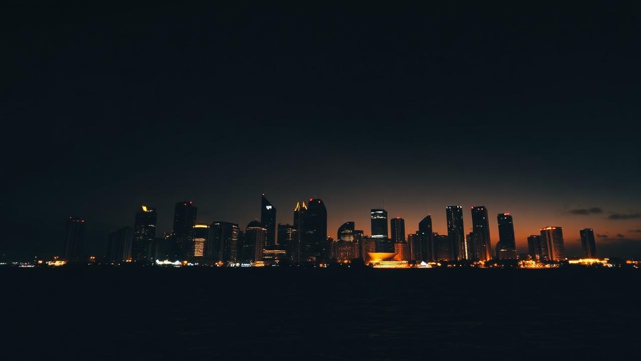 City skyline at dusk